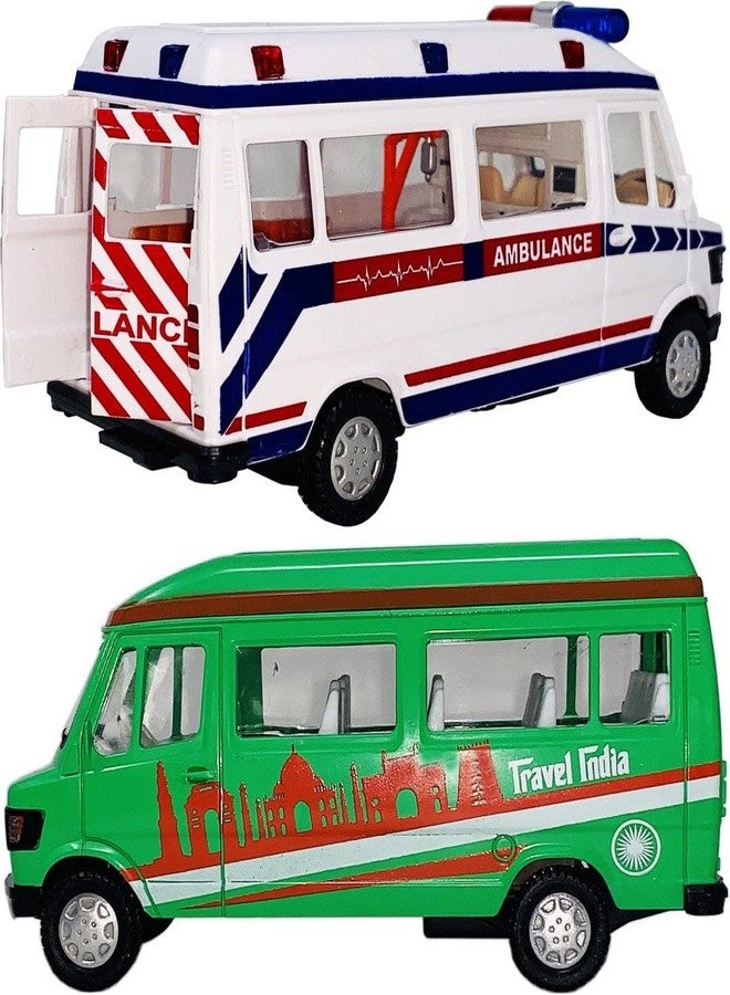 SARASI Ambulance & Travel India Combo, Pull Back Action Toys [Pack of: 2,Multicolor] - Image 1